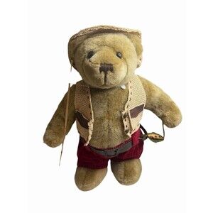 Vintage Going Fishing Stuffed Bear Stands 18” Fisherman Plush Stuffed Animal Toy